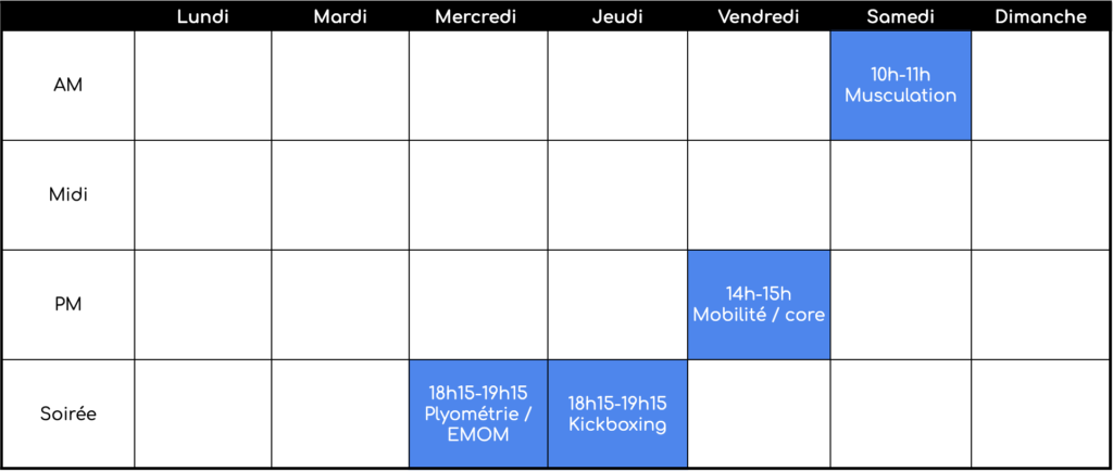 Horaire Cours de groupe